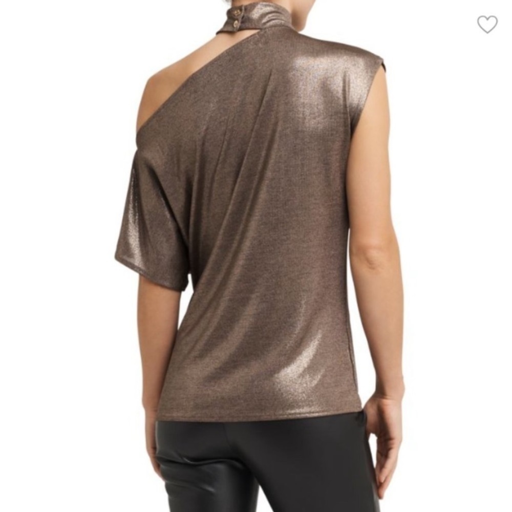 H HALSTON Women's Top Metallic Cold Shoulder bronze size Small NWOT - Picture 2 of 5